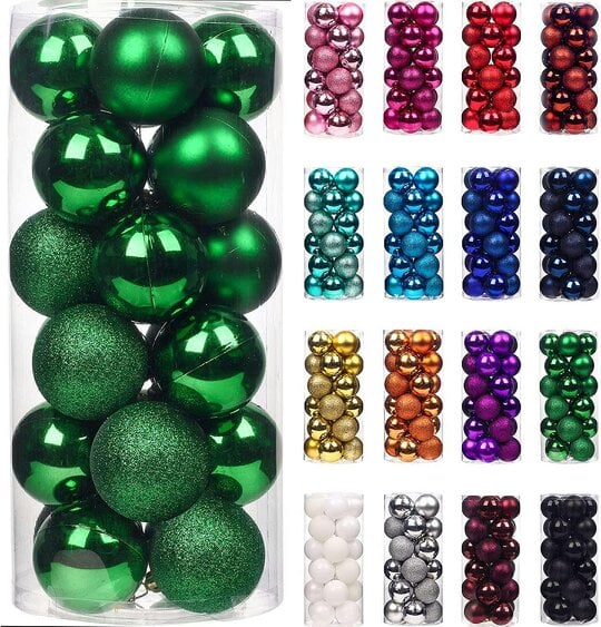Shatchi Shatterproof Dark Green Christmas Baubles Pack Sizes for Tree Decorations, 30mm PVC Set