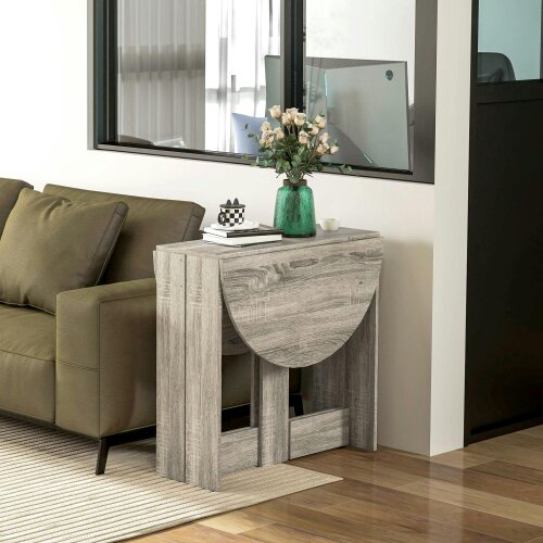 Wyld Haus Tase Wooden Grey Folding Drop Leaf Dining Table For Compact Spaces