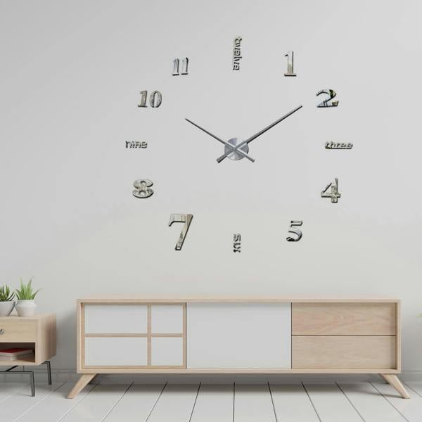 WALPLUS WC2057 - Luxury DIY Wall Clock - Silver Acrylic Arabic and English Numbers