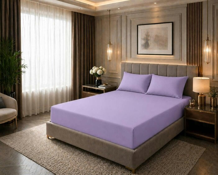 Night Zone 180 Thread Count Percale Fitted Sheet 25cm Deep – Polycotton Easy Care Bed Sheet - Lilac
