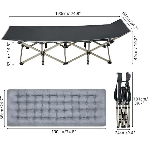 Gr8 Garden Portable Folding Camping Cot Bed 190cm with Mattress