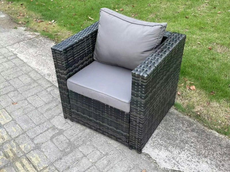 Fimous 5 Seater Wicker Rattan Outdoor Furniture Garden Dining Set with Sofa Oblong Dining Table Armchairs Side Table Dark Grey Mixed