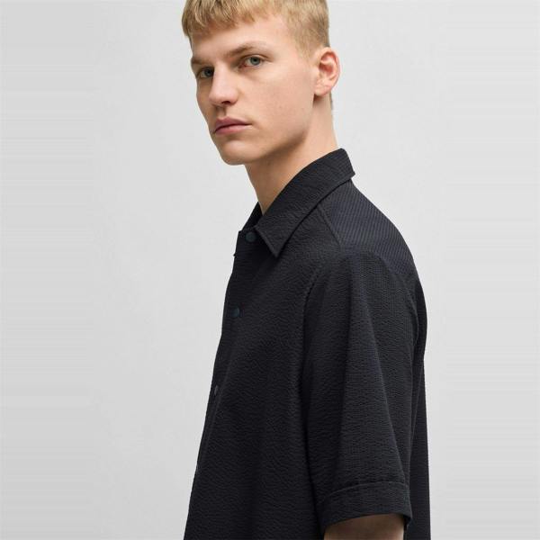 Boss Mens Lapoully Relaxed Fit Short-Sleeved Shirt - Dark Blue - 