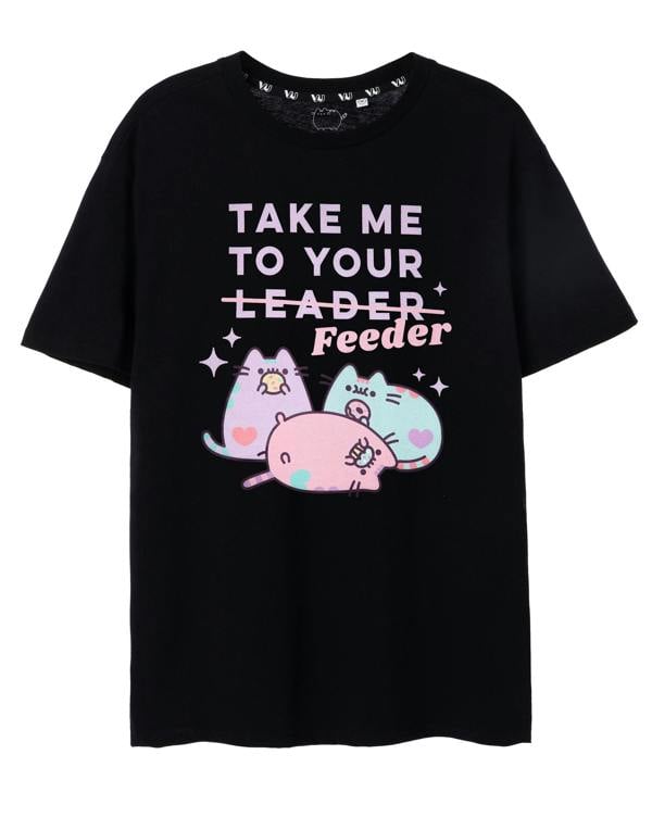 Pusheen Womens Black Take Me To Your Feeder Short Sleeved T-Shirt