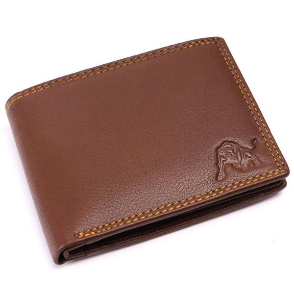 WILDBUFF Mens Brown Double Stitched Leather Wallet Timeless Everyday Wallet
