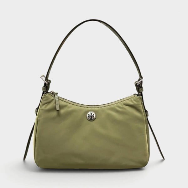 Tory Burch Nylon Zip Top Shoulder Bag Green Khaki