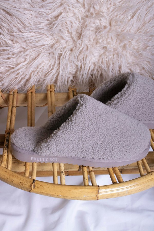 Jude luxury women's mule slippers in truffle with warm sheepskin lining from Pretty You London