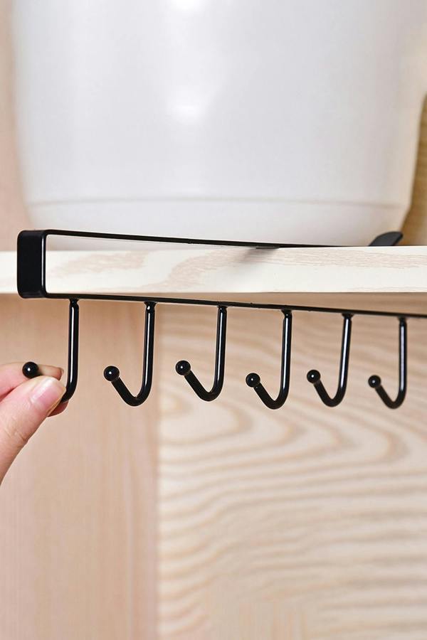 Cups Storage 6 Hooks Kitchen Utensil Hanging Hook Rack Holder Under Cabinet Closet