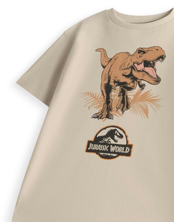 Vanilla Underground Jurassic World Boys Beige T-Rex Short Sleeved T-Shirt