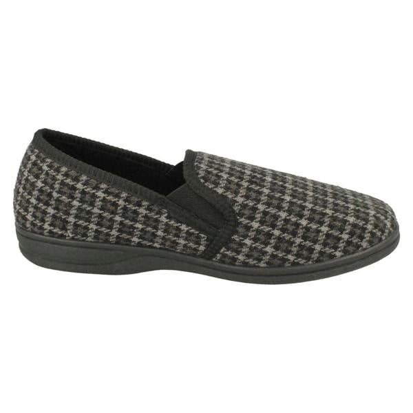 Spot On Mens Spot On Check Detail Gusset Slippers Mason