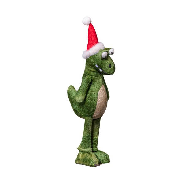Samuel Alexander 37cm Green Standing Christmas Dinosaur with Santa Hat