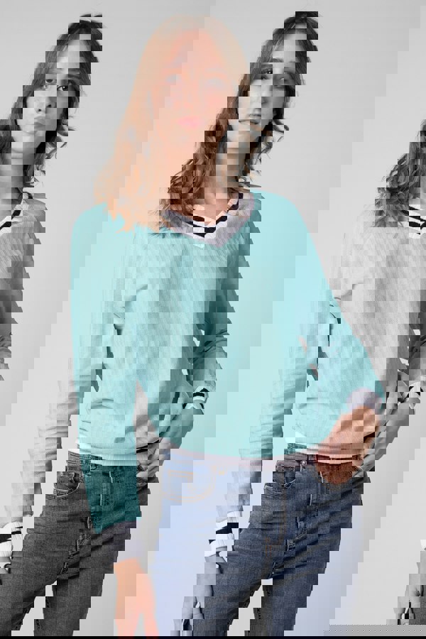 ENORSIA Womens V-Neck Herringbone effect sweatshirts