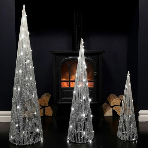 Samuel Alexander LED Tree Cone Obelisk Trio with 90 LEDs in Silver