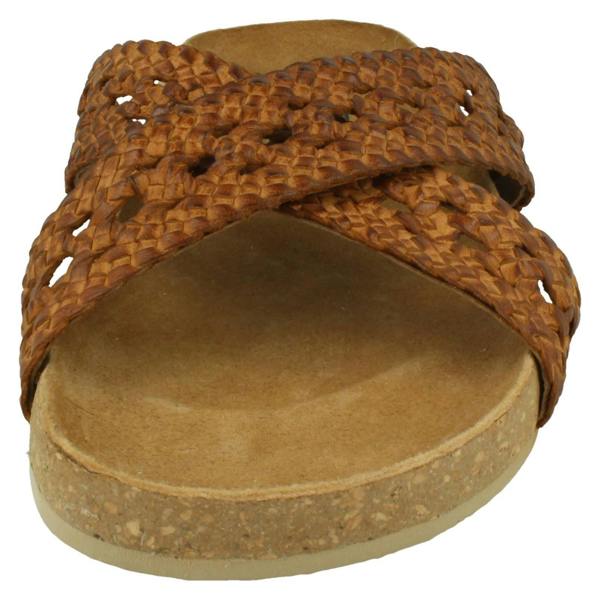 Down to Earth Ladies Down To Earth Leather X Strap Mule Sandals F00429