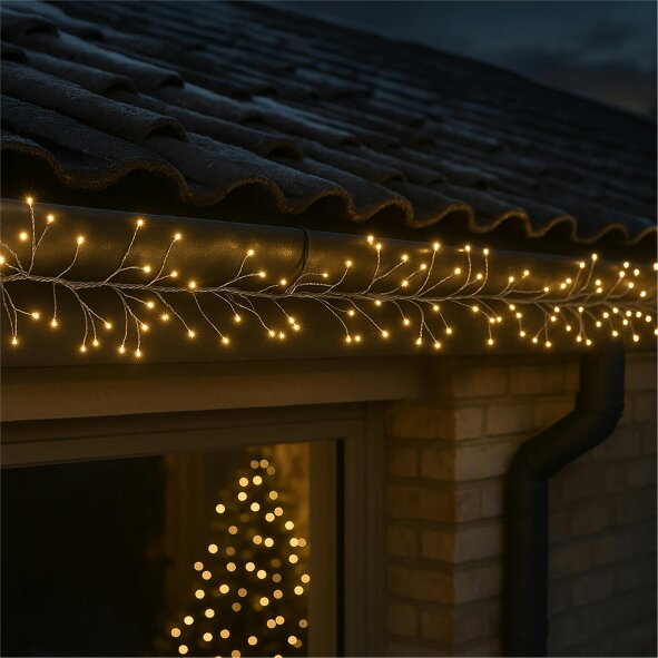 Scotts of Stow Xmas Haus Warm White Multifunction Micro LED Silver Wire Cluster Lights