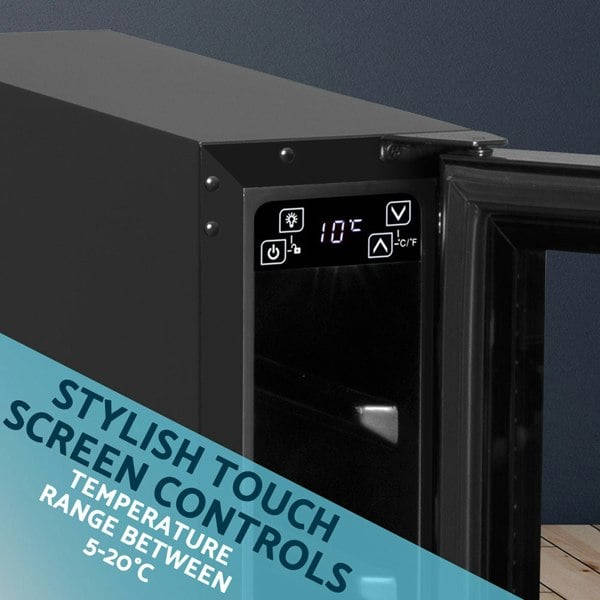 7 Bottle 15cm SLIM Wine Cooler Fridge LED Backlit Metal Shelf BLACK & GLASS - LoopsDirect