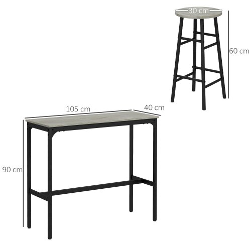 Wyld Haus Dirive Wooden Grey 3 Piece Industrial Bar Table And Stool Set