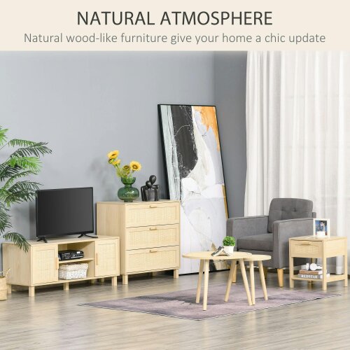Wyld Haus Tafa Natural Wood Bedside Table With Rattan Drawer And Open Storage Shelf