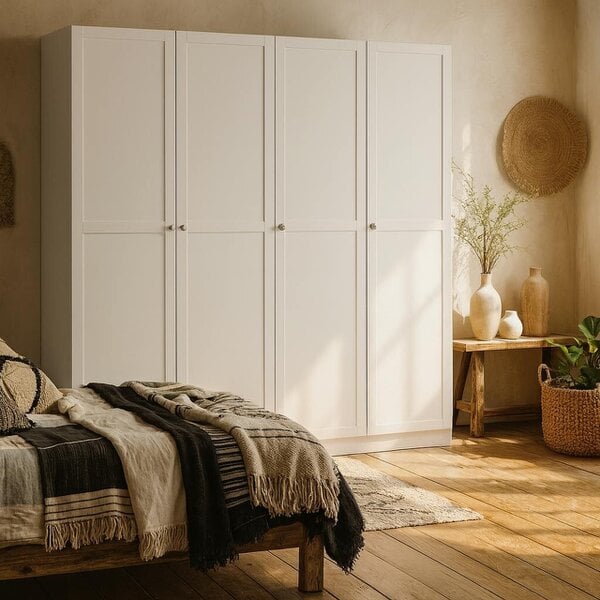 Wyld Haus Cherryfern White Wooden Wardrobe 4 Frame Doors
