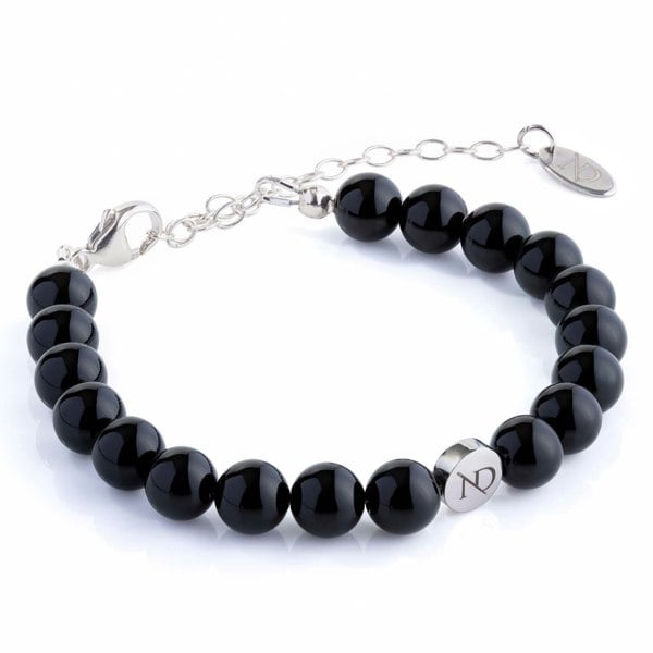 N'Damus London Adjustable Black Onxy and Silver Gemstone Bracelet