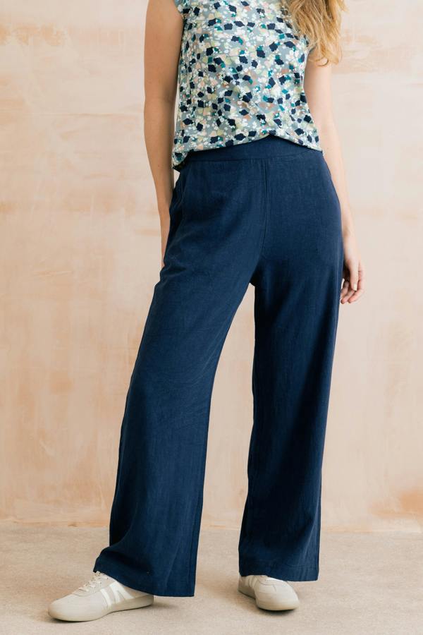 Grace Wide Leg Linen Blend Trousers Navy