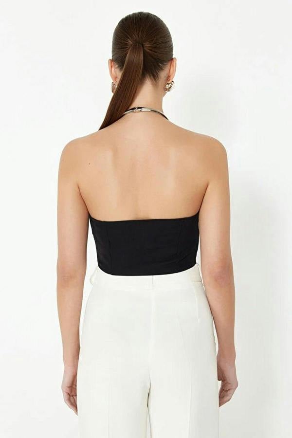 WOVCOR Straplez Tie Detail Crop Fitted Blouse