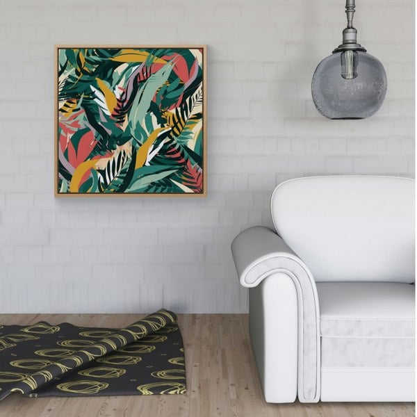 Warren Reed Coloured Tropical Leaves Framed Canvas