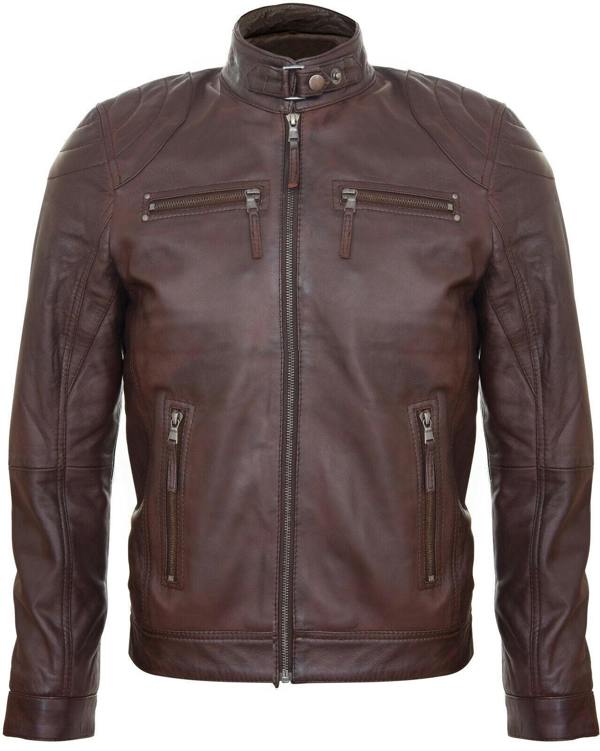 Infinity Leather Mens Leather Biker Vintage Zipped Racing Jacket