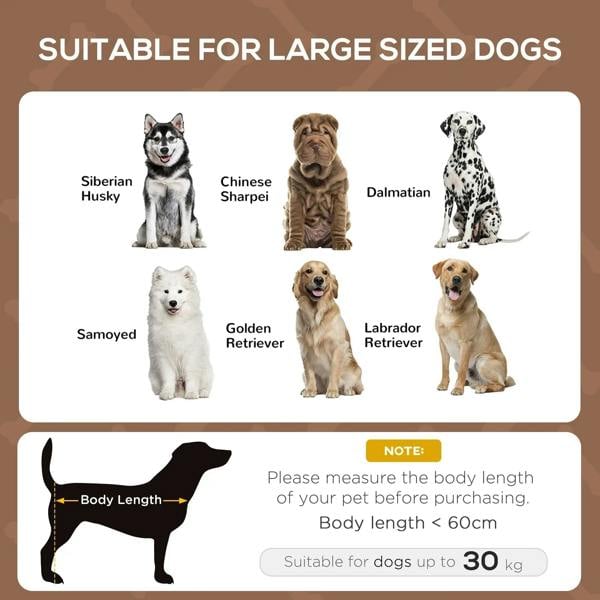 Raised dog cot with mesh canopy opening and brown fabric bed for large dogs