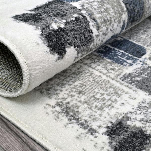 Abstract Modern Rug Cream Grey Blue Black Soft Low Pile Living Room Area Carpet