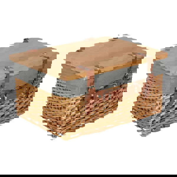 Double Steamed Grey Lined Willow Picnic Basket with Pinewood Lid