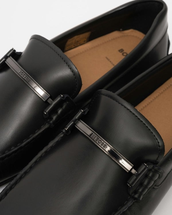 BOSS Orange Noel Mens Leather Loafers with Branded Hardware - Black 001