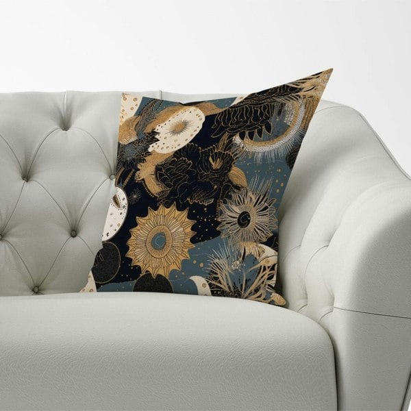 Warren Reed Abstract Blue Gold Moon Sun Cushions