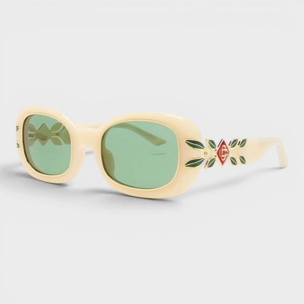 Casablanca Oval Sunglasses Laurel Detail Cream Gold Green