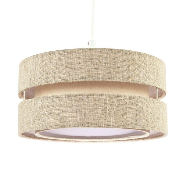 Modern Natural Textured Oatmeal Linen Triple Tier Pendant Light Shade Image 3