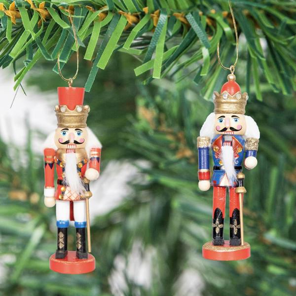 13cm Wooden Nutcracker Christmas Ornament Set of 4 Hand Painted Festive Figures image 4