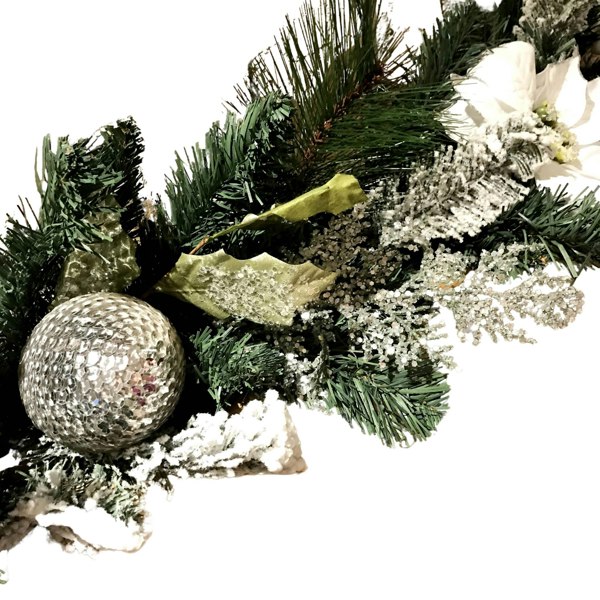 Samuel Alexander 1.8M (6ft) White Poinsettia Christmas Garland Silver Balls Glitter Snow Flocked
