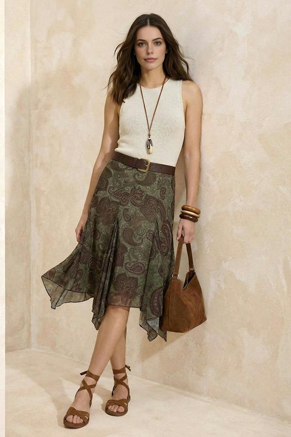 WOVCOR Floral A-Line Ruffled Regular Waist Midi Tulle Knit Skirt