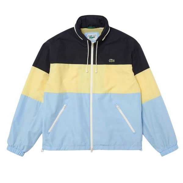 Lacoste Mens Colour Block Water Resistant Hooded Jacket - Black/Light Blue/Yellow