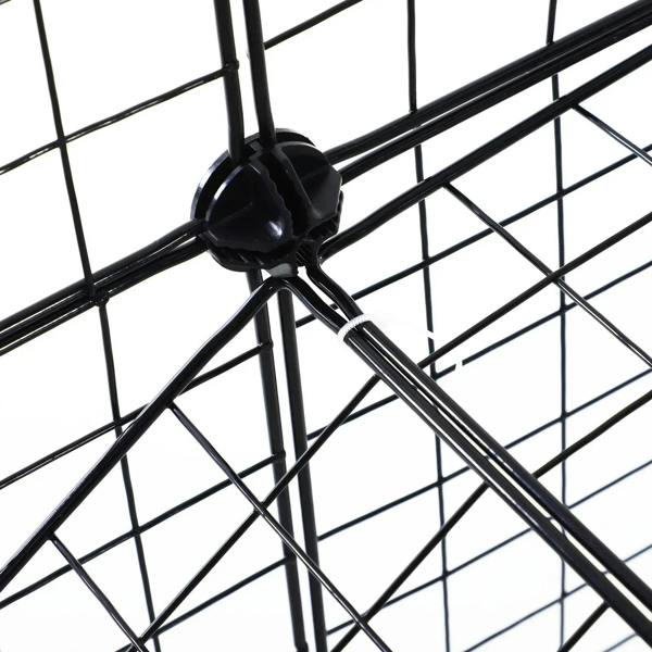 Black wire playpen corner connector with interlocking bars and black fastener cap
