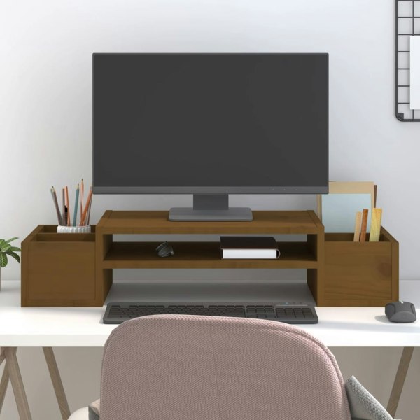 Berkfield Monitor Stand Honey Brown 70x27.5x15 cm Solid Wood Pine