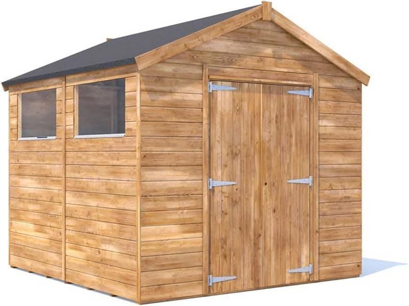 Dunster House Bike Shed Storage 2.4 x 2.4m (8' x 8') 15mm Walls Garden Building Wooden Apex Roof With Window, Overlord Modular
