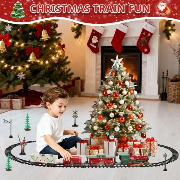 deAO Toys Electric Steam Train Set with Real Smoke, Lights an