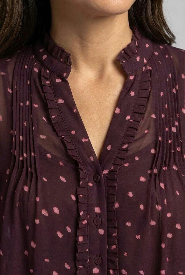 Izabel London Polka Dot Print Semi Sheer V-Neck Blouse