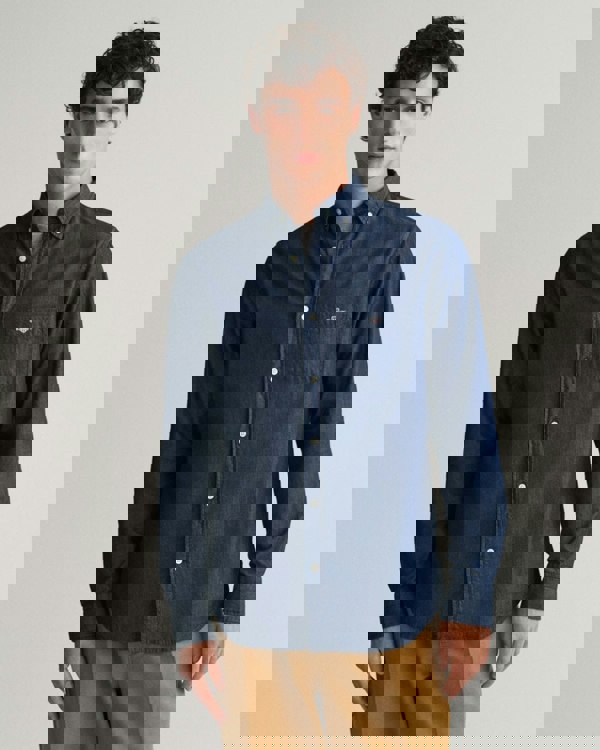 GANT Mens Regular Fit Indigo Shirt - 989 Dark Indigo - CHO - Designer Mens Long Sleeve Shirts