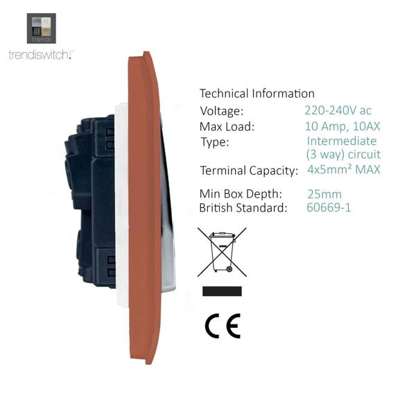 Trendi Switch 1 Gang Intermediate Rocker Light Switch in Copper