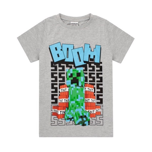 Minecraft Boys Boom T-Shirt - Grey