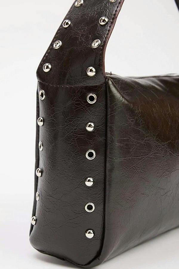 WOVCOR Faux Leather Shoulder Bag with Stud Detail