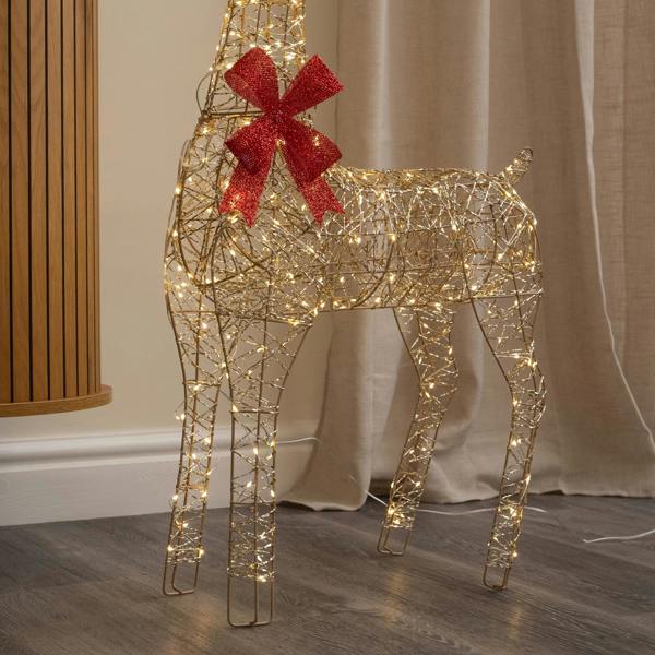 Samuel Alexander 90cm Light up Gold Twist Christmas Standing Reindeer with 300 Warm White LEDs