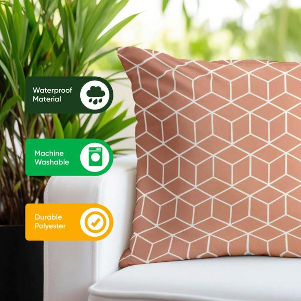 Gardenwize Pair of Outdoor Scatter Cushions – Orange Cube Design